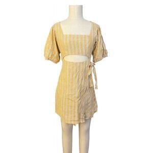 Zara Striped Cut Out Mini Dress Puff Sleeve Tie Waist Summer Y2K Cottagecore‎ M